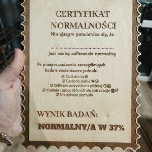 Certyfikat normalności , zabawny dyplom